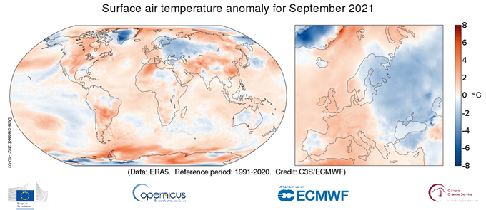 Wrzesień 2021 na całym świecie był jednym z czterech najcieplejszych w historii pomiarów